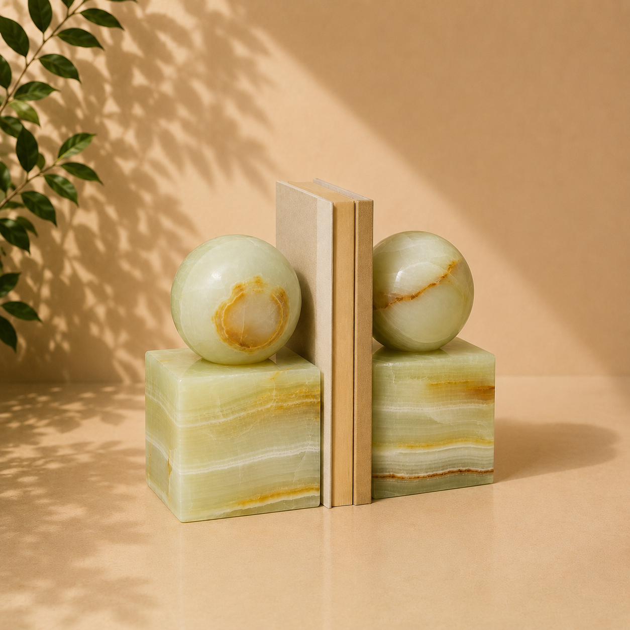 Handcrafted Natural Onyx Marble Bookends - Luxury Stone Book Ends for Home & Office Décor | 6.5" H