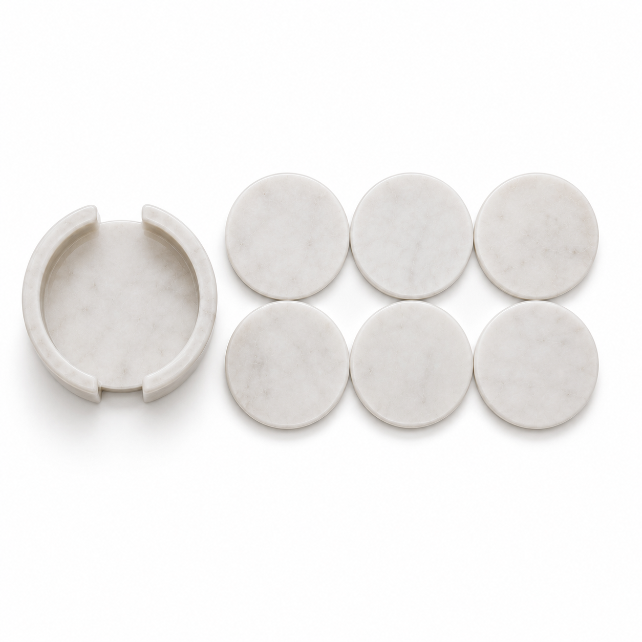 Luxury White Marble Coaster Set with Holder - Set of 6 Natural Stone Drink Coasters for Coffee Table, Dining Table & Office | Marvique Interior
