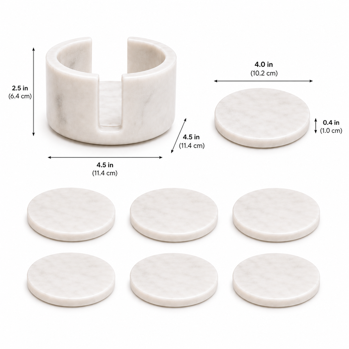 Luxury White Marble Coaster Set with Holder - Set of 6 Natural Stone Drink Coasters for Coffee Table, Dining Table & Office | Marvique Interior