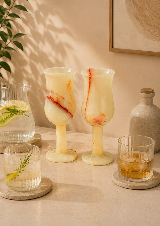 Handcrafted Onyx Marble Champagne Glass – Premium Natural Stone Drinkware (8" H x 3" W)