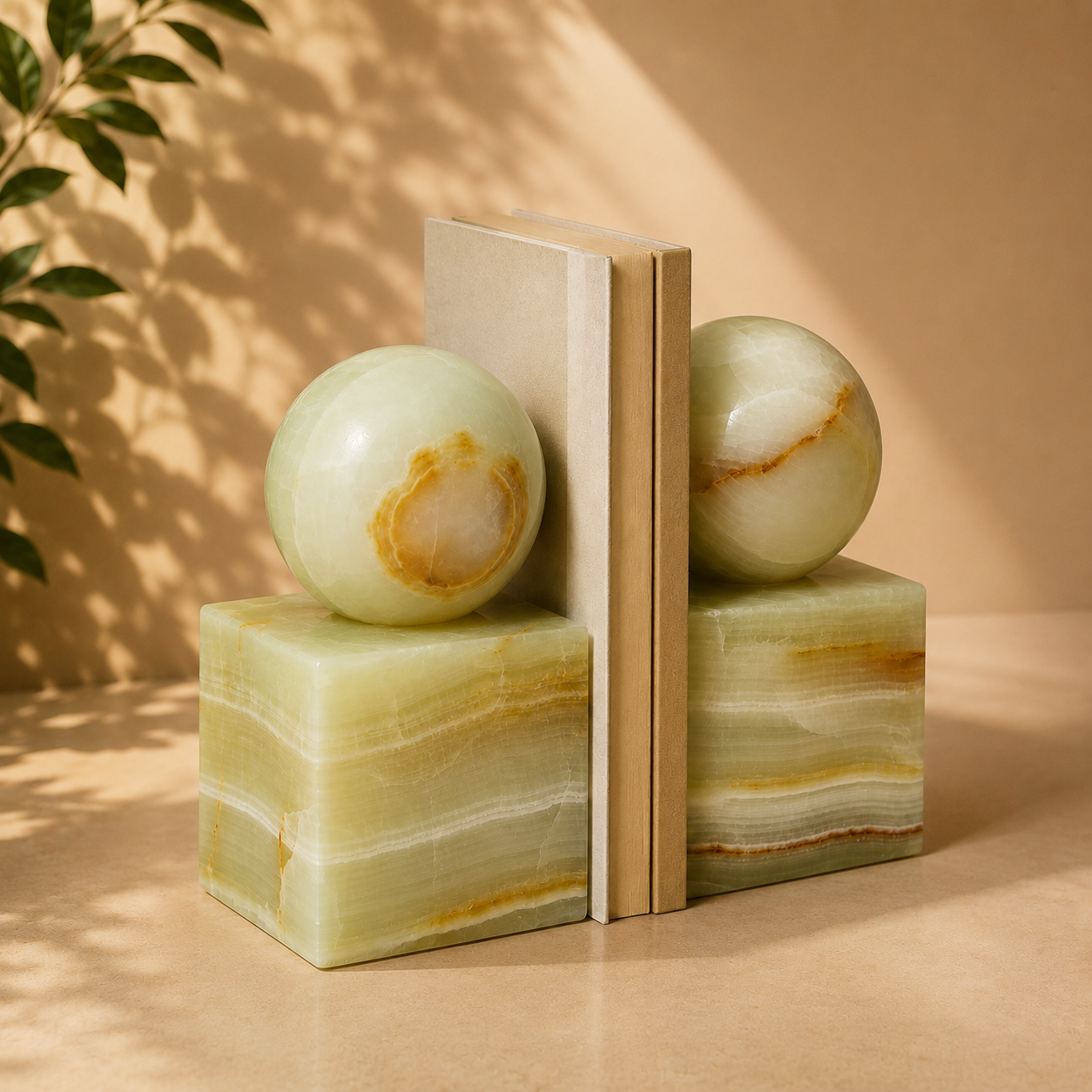 Handcrafted Natural Onyx Marble Bookends - Luxury Stone Book Ends for Home & Office Décor | 6.5" H