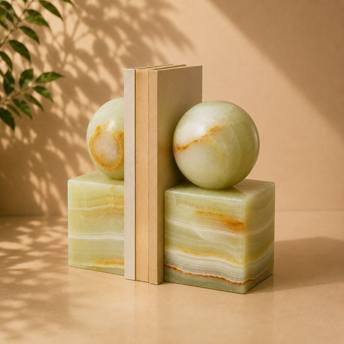 Handcrafted Natural Onyx Marble Bookends - Luxury Stone Book Ends for Home & Office Décor | 6.5" H