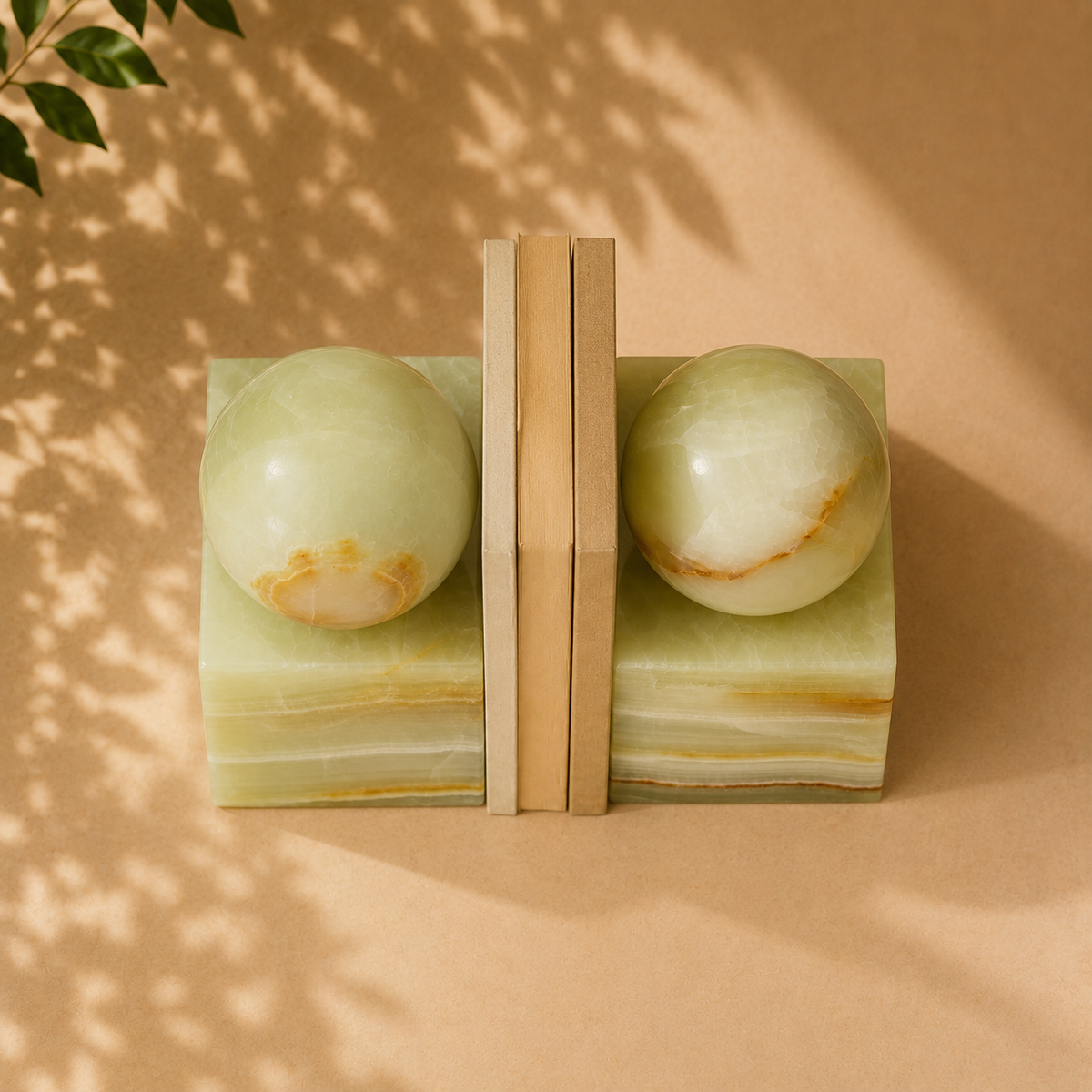 Handcrafted Natural Onyx Marble Bookends - Luxury Stone Book Ends for Home & Office Décor | 6.5" H