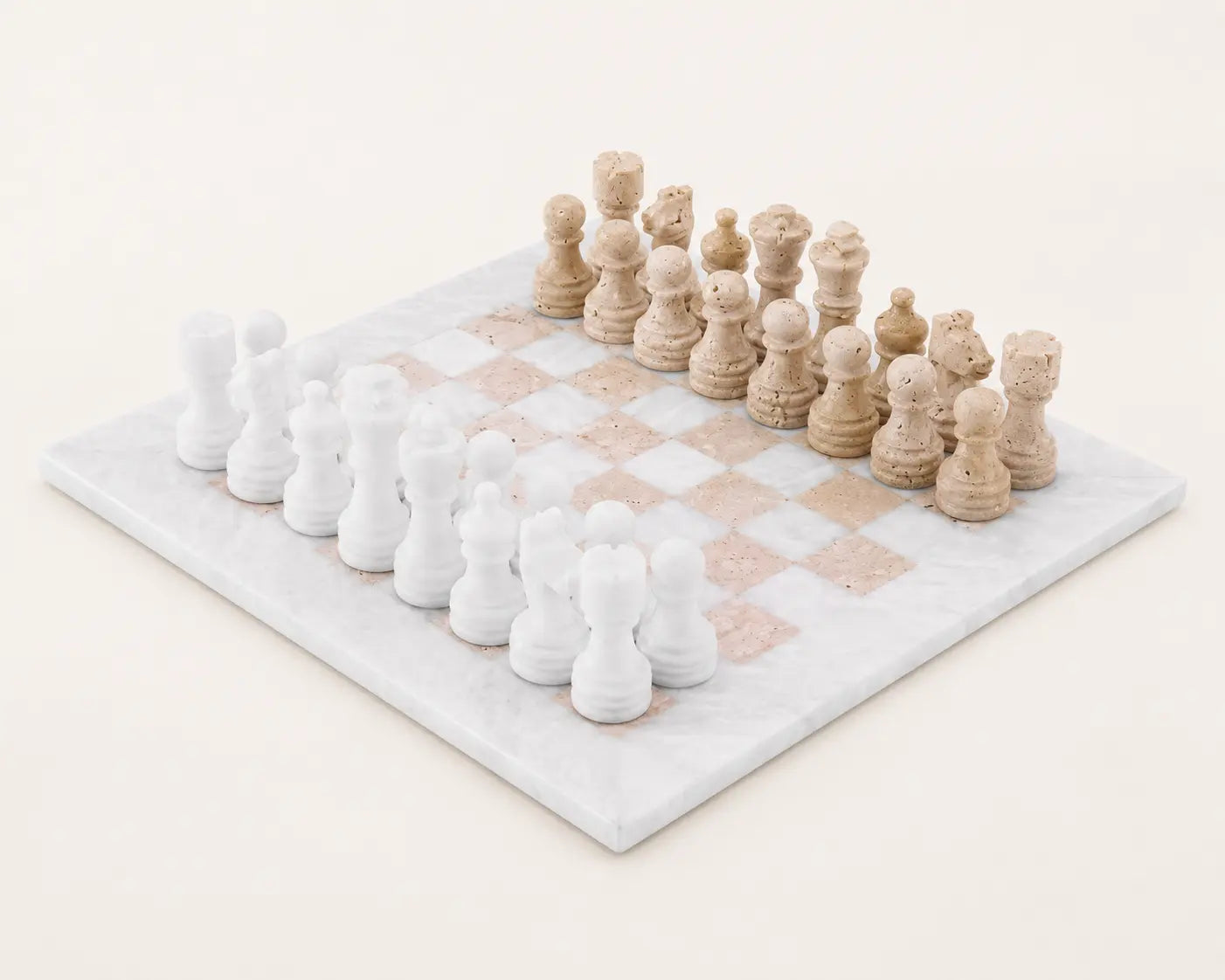 White and Travertine chess set