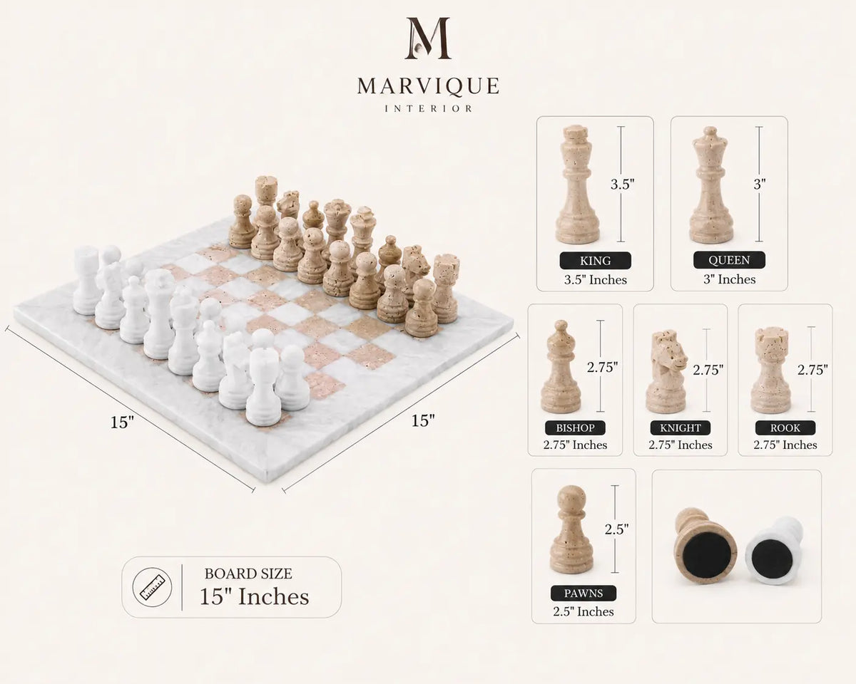 White and Travertine chess set